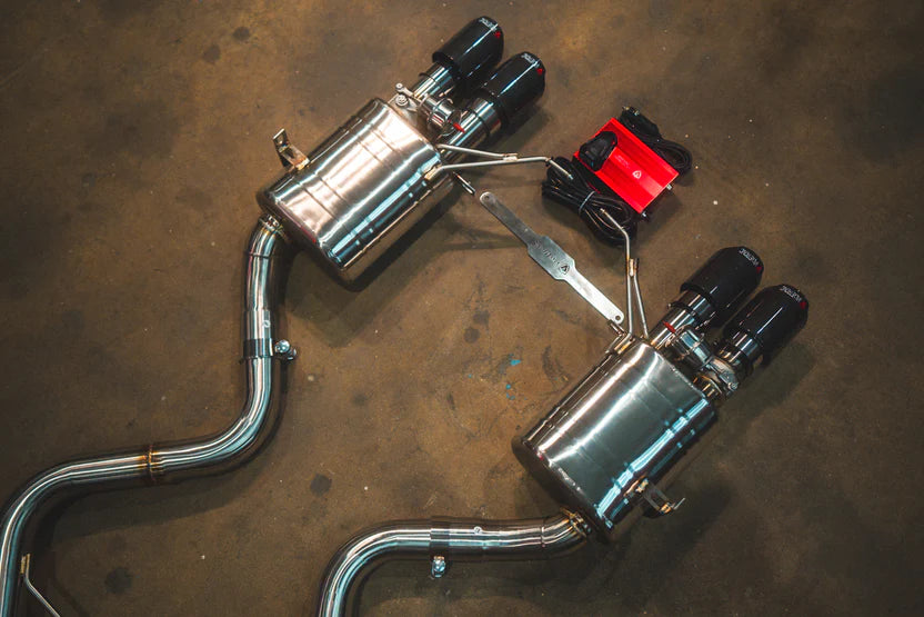 BMW E9x M3 Valved RACE Exhaust System (V2) - Dual Resonated Midpipe - 1x1 Carbon Tips