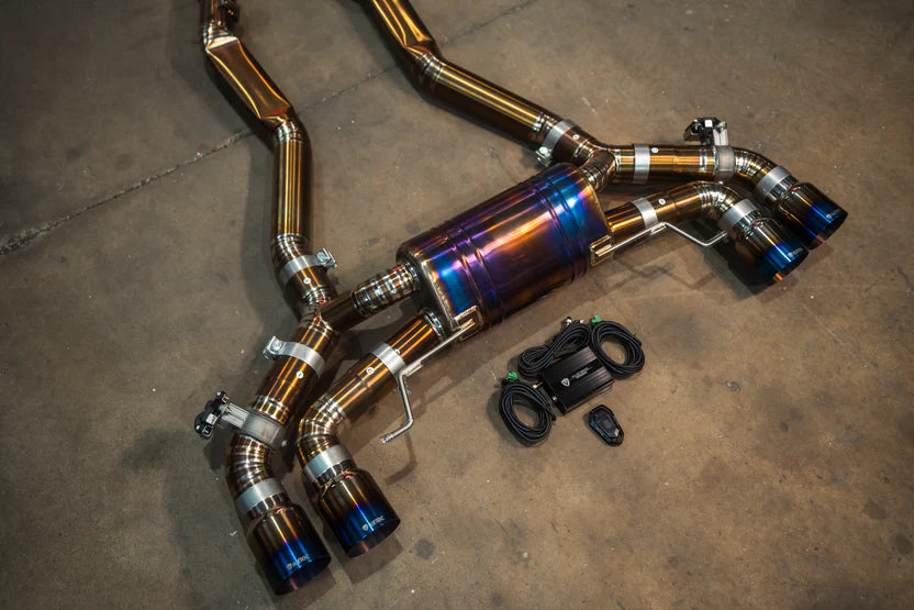 BMW F93 M8 Grand Coupe Valved RACE Exhaust System - Grade 5 Titanium - Burnt Titanium Tips