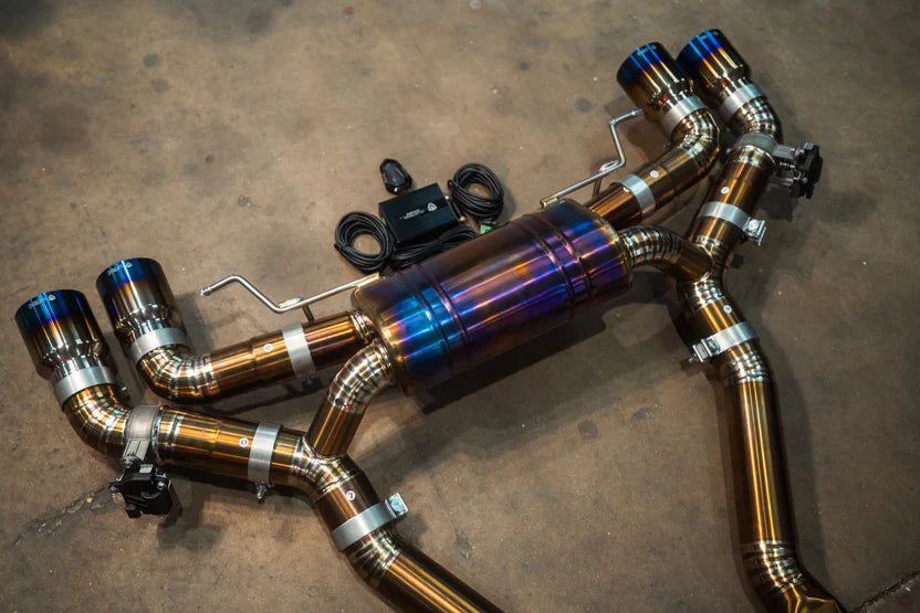 BMW F93 M8 Grand Coupe Valved RACE Exhaust System - Grade 5 Titanium - Burnt Titanium Tips