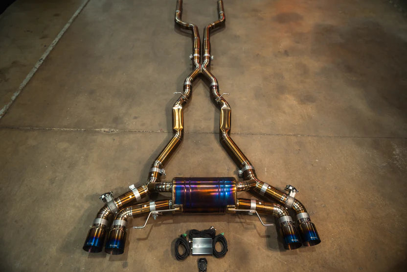 BMW F93 M8 Grand Coupe Valved RACE Exhaust System - Grade 5 Titanium - Burnt Titanium Tips